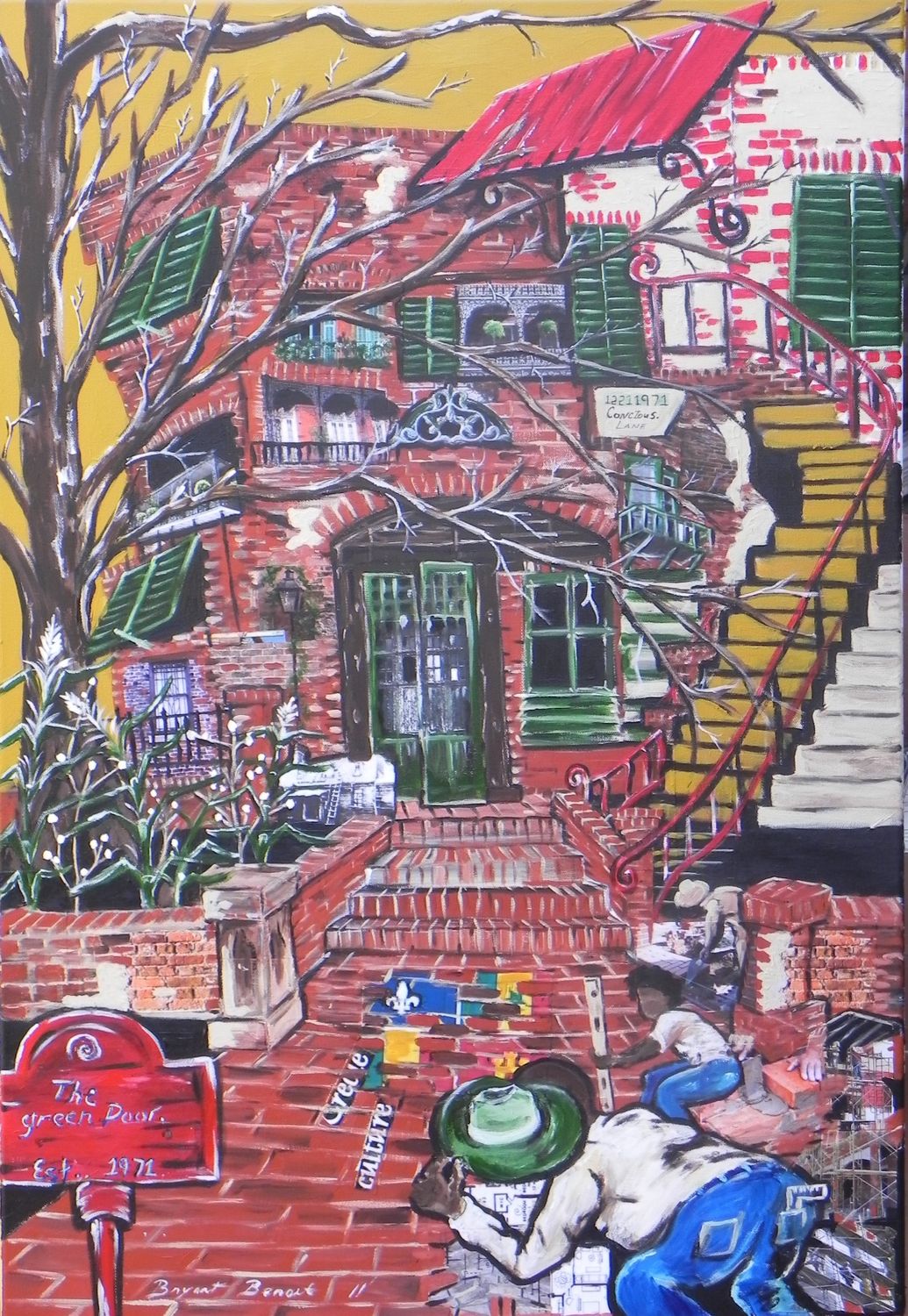 Green Door, mixed media collage by Bryant Benoit